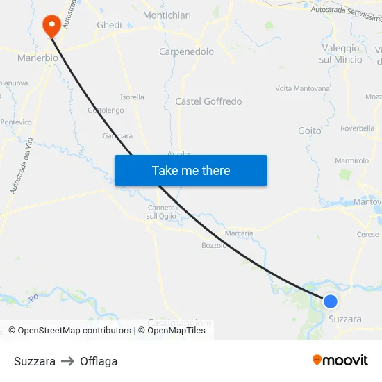 Suzzara to Offlaga map