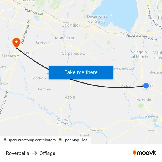 Roverbella to Offlaga map