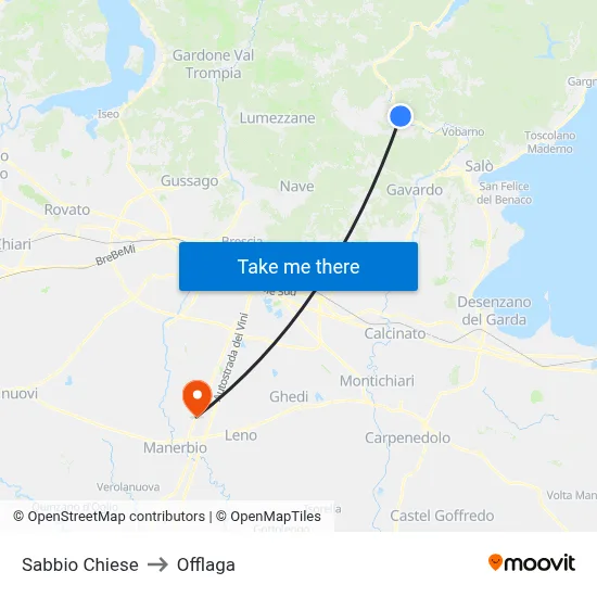 Sabbio Chiese to Offlaga map