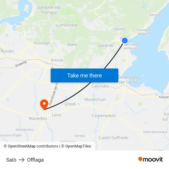Salò to Offlaga map