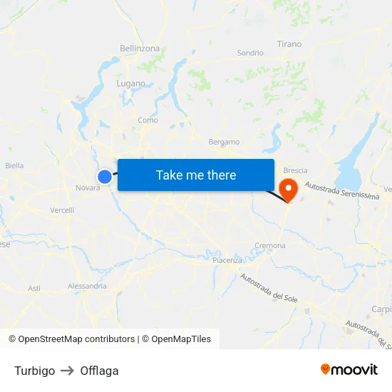 Turbigo to Offlaga map