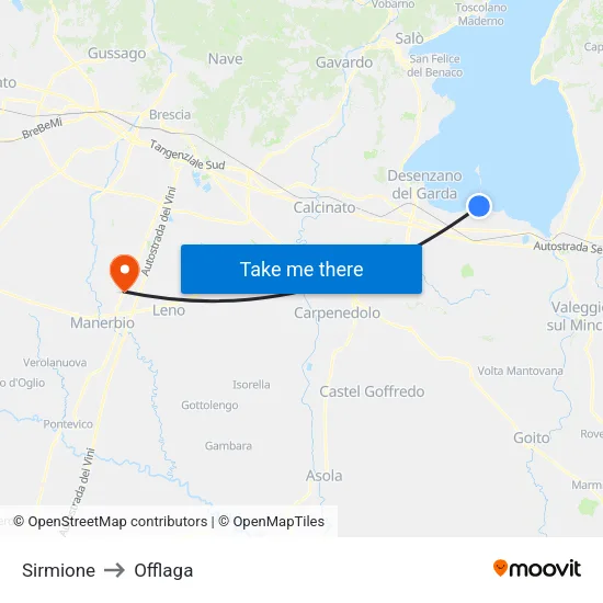 Sirmione to Offlaga map