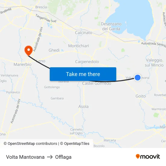 Volta Mantovana to Offlaga map