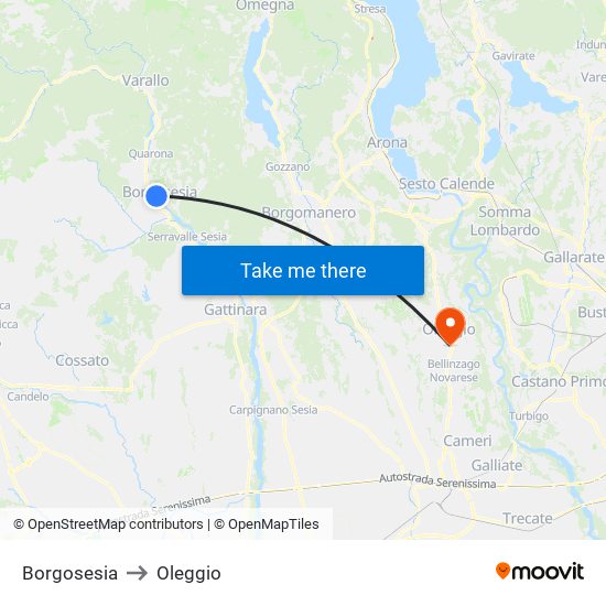 Borgosesia to Oleggio map