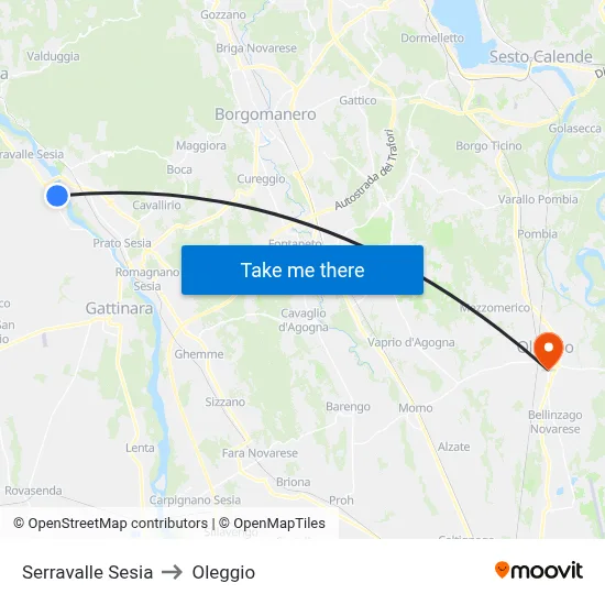 Serravalle Sesia to Oleggio map