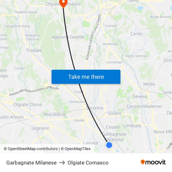 Garbagnate Milanese to Olgiate Comasco map