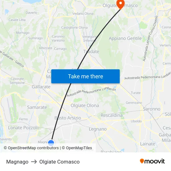 Magnago to Olgiate Comasco map
