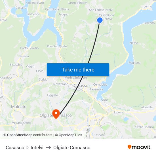 Casasco D' Intelvi to Olgiate Comasco map