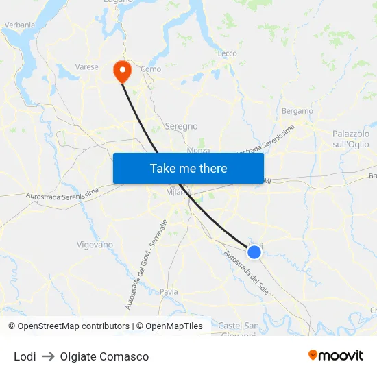 Lodi to Olgiate Comasco map