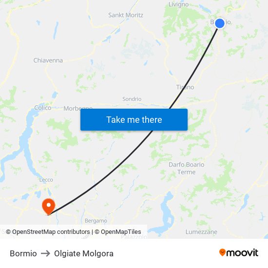 Bormio to Olgiate Molgora map