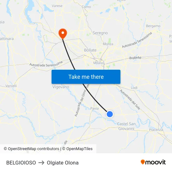 Belgioioso to Olgiate Olona map