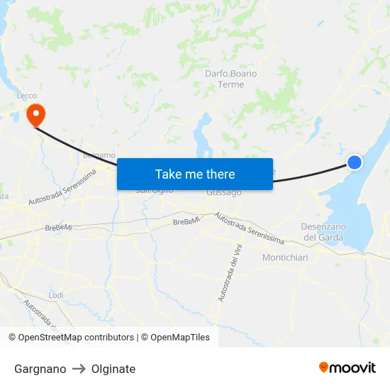 Gargnano to Olginate map