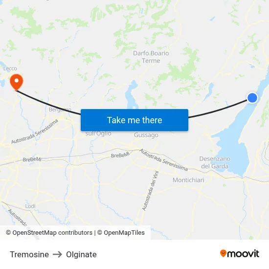 Tremosine to Olginate map