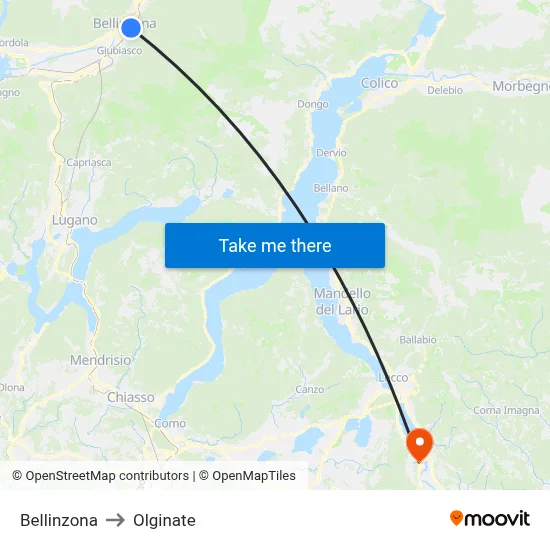 Bellinzona to Olginate map