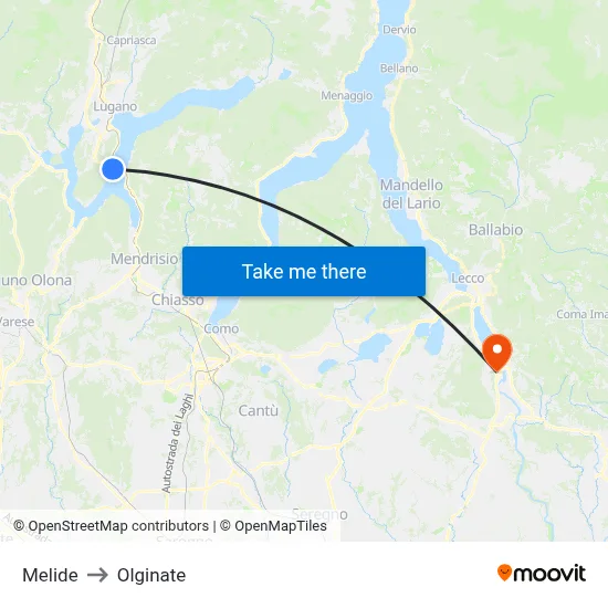 Melide to Olginate map