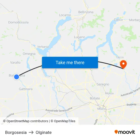 Borgosesia to Olginate map