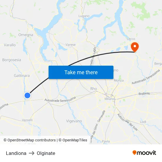 Landiona to Olginate map