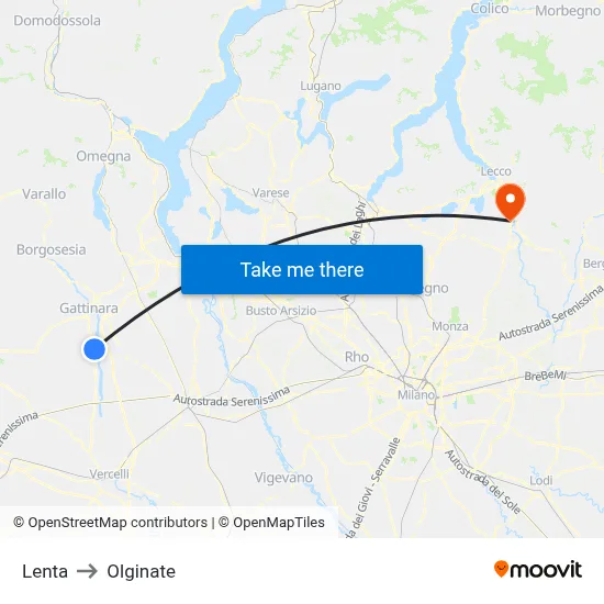 Lenta to Olginate map