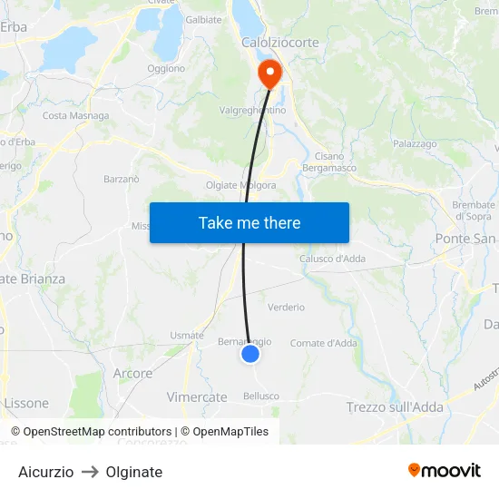 Aicurzio to Olginate map