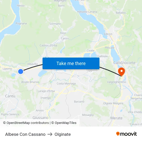 Albese Con Cassano to Olginate map
