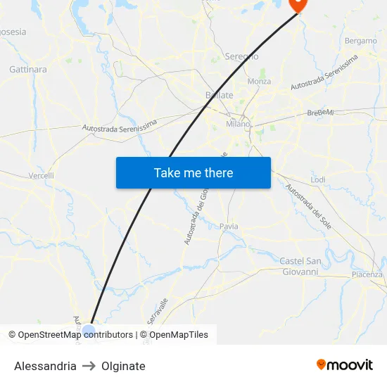 Alessandria to Olginate map