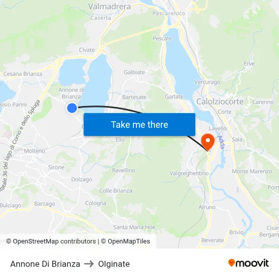 Annone Di Brianza to Olginate map