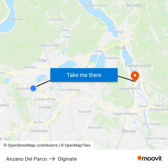 Anzano Del Parco to Olginate map