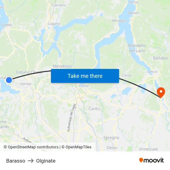 Barasso to Olginate map