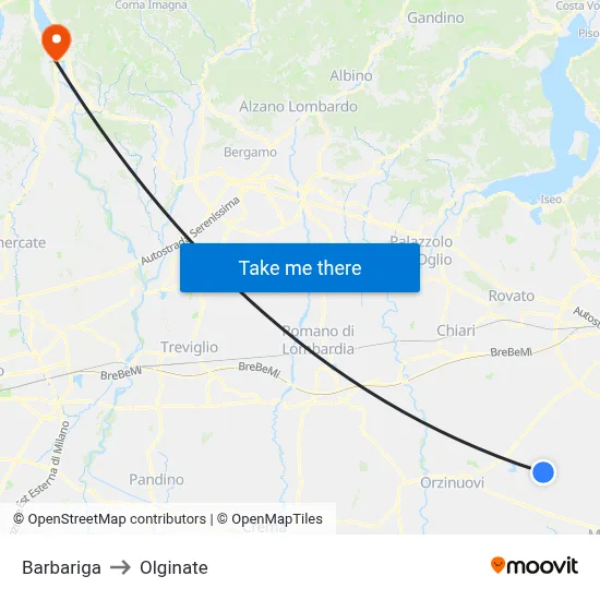 Barbariga to Olginate map