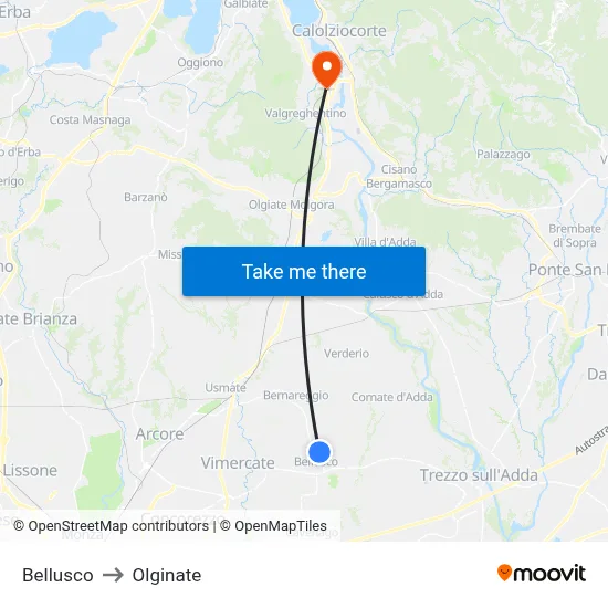 Bellusco to Olginate map