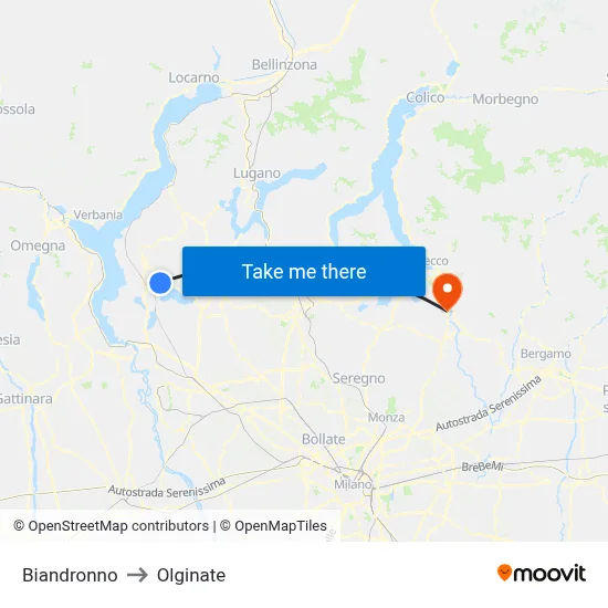 Biandronno to Olginate map