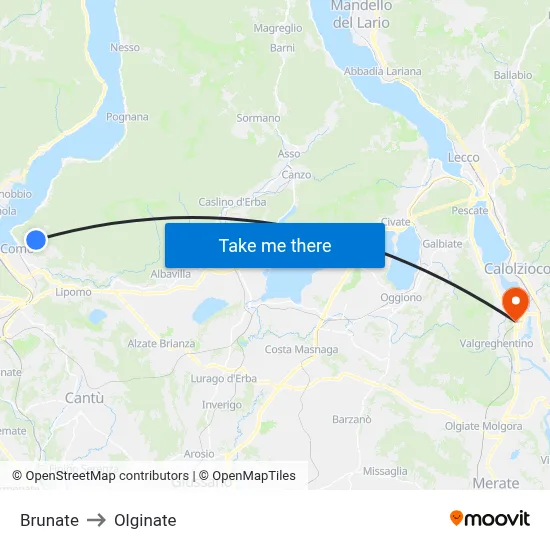 Brunate to Olginate map