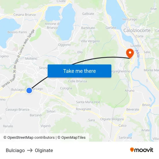 Bulciago to Olginate map