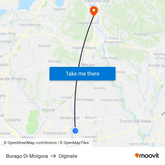 Burago di Molgora to Olginate map