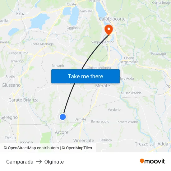 Camparada to Olginate map