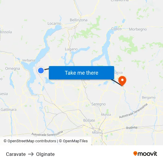 Caravate to Olginate map