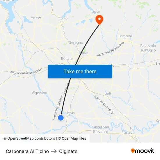 Carbonara Al Ticino to Olginate map