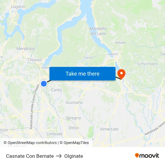 Casnate Con Bernate to Olginate map