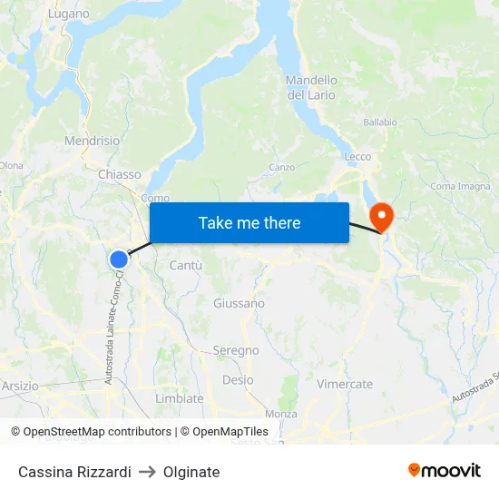 Cassina Rizzardi to Olginate map