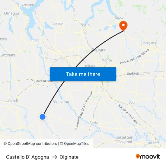 Castello D' Agogna to Olginate map