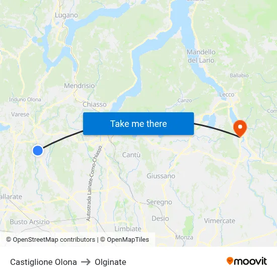 Castiglione Olona to Olginate map