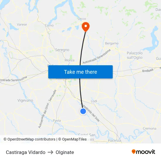 Castiraga Vidardo to Olginate map