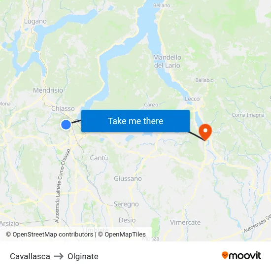 Cavallasca to Olginate map