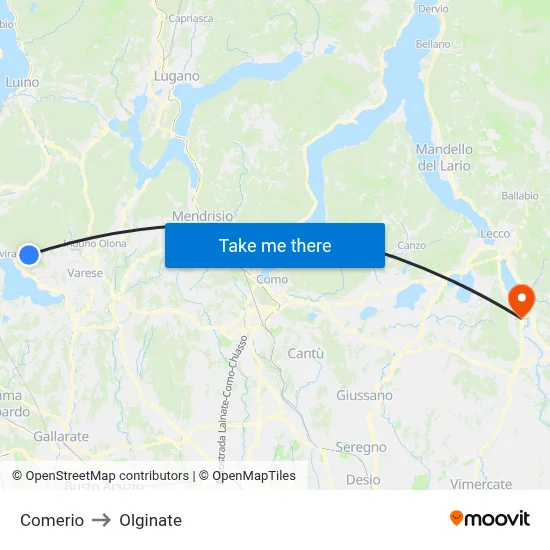 Comerio to Olginate map