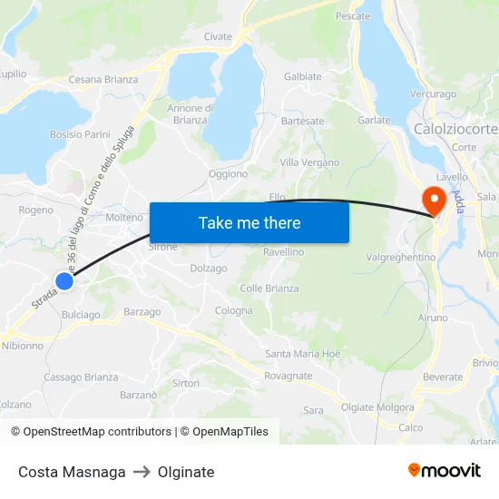 Costa Masnaga to Olginate map