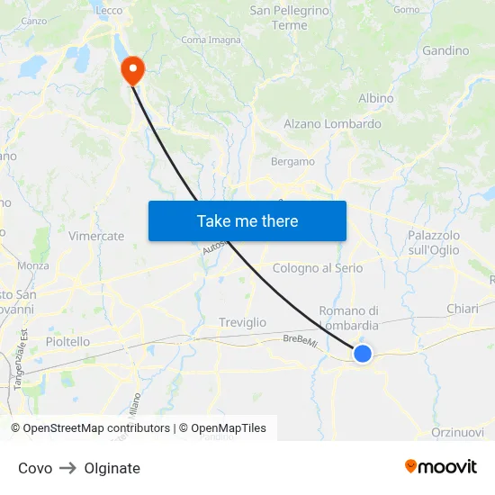 Covo to Olginate map