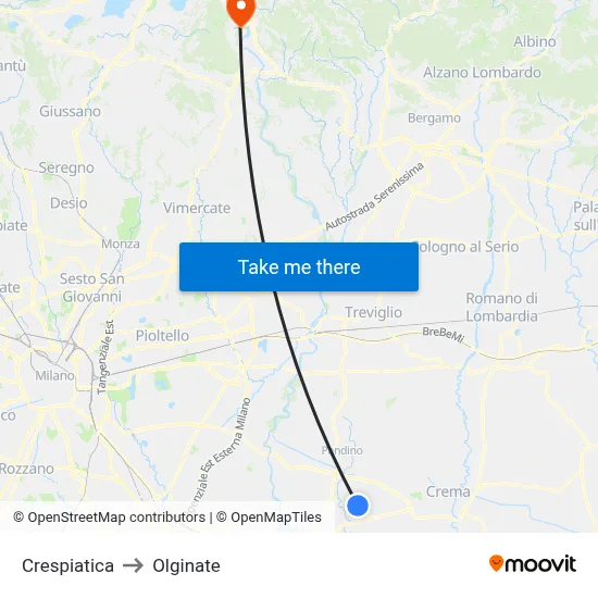 Crespiatica to Olginate map
