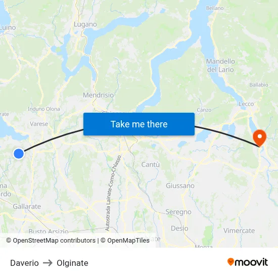 Daverio to Olginate map