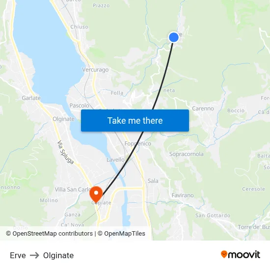 Erve to Olginate map