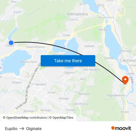 Eupilio to Olginate map